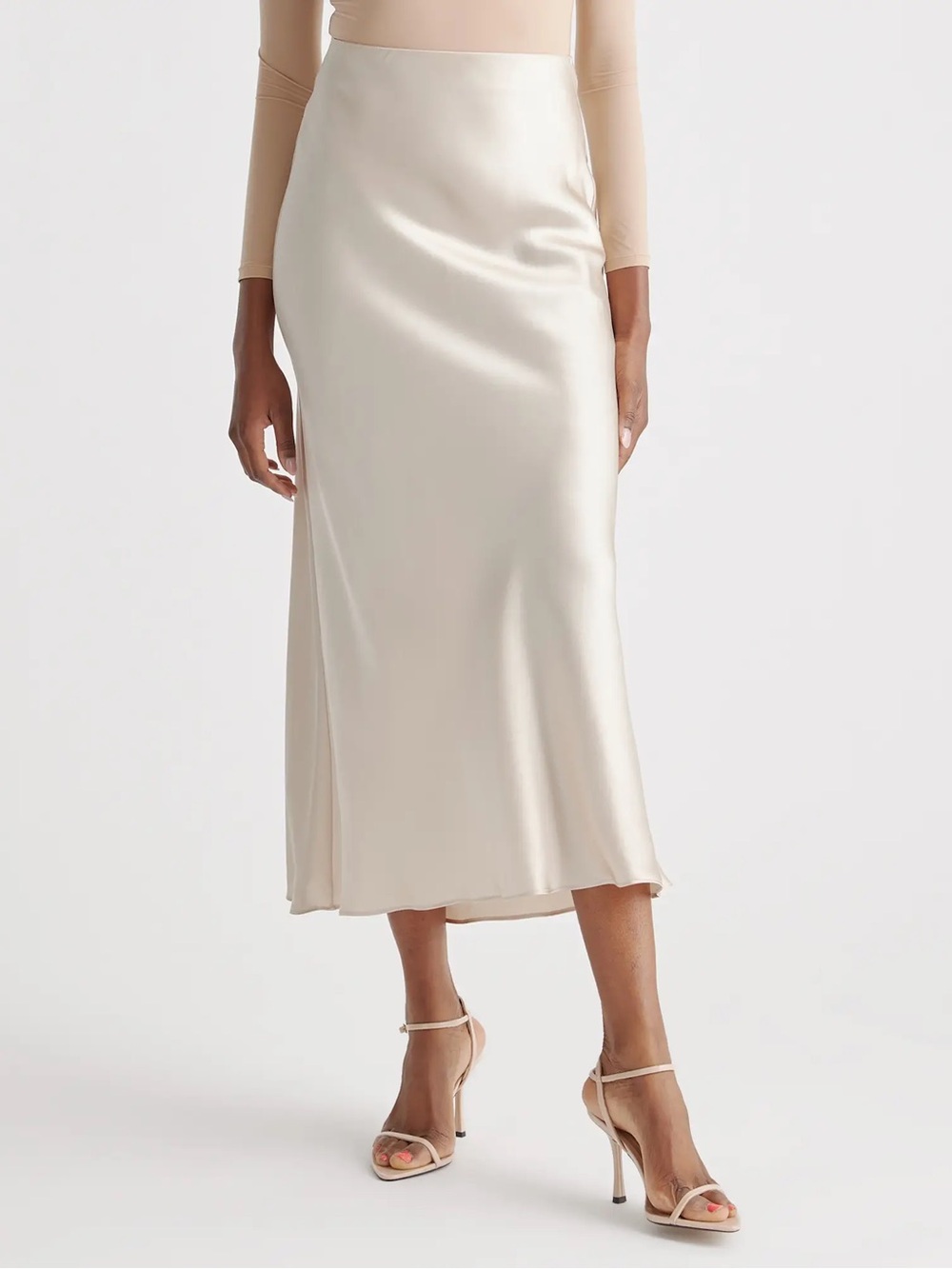 SOLD - Quince 100% Washable Silk Maxi Skirt in Champagne